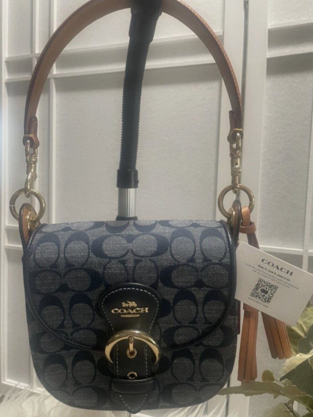 COACH KLEO 17 DENIM BAG Blue Chambray Signature Shoulder Purse, $395 C8512